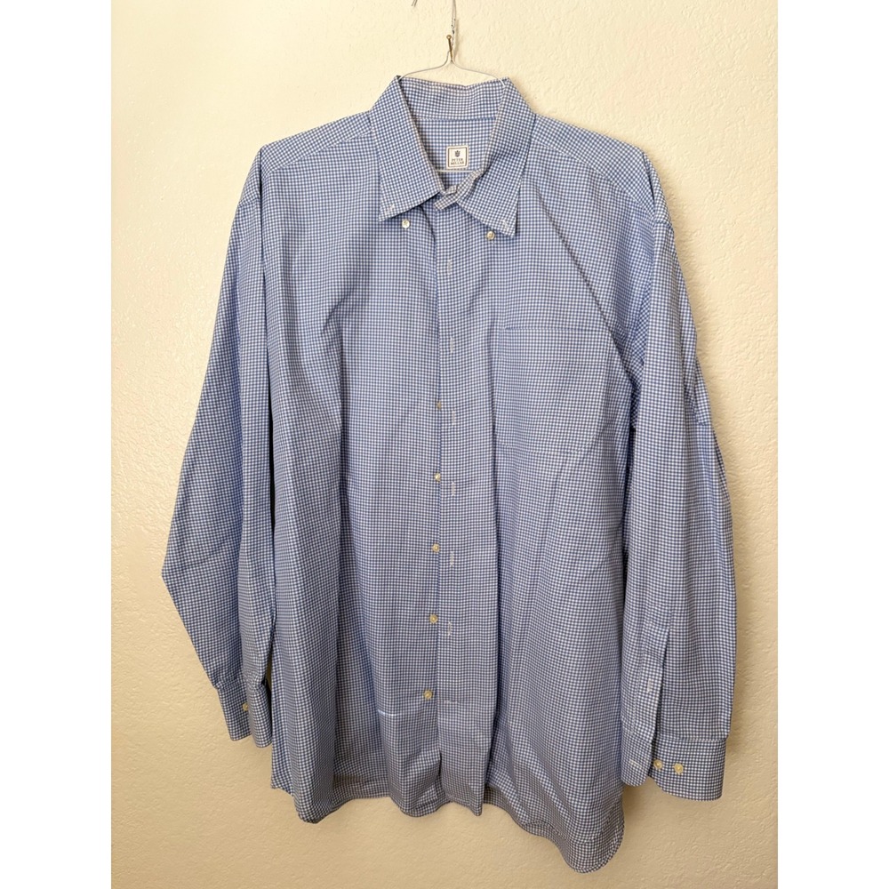 Peter Millar Blue Gingham Check Button Down Long Sleeve Shirt Preppy Summer Golf